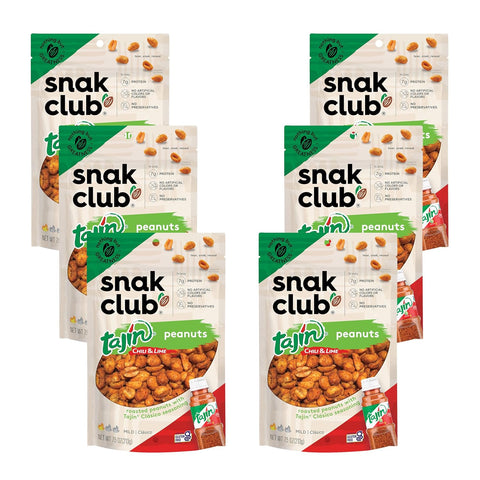 Snak Club Tajin Peanuts, Roasted Nuts with Chili and Lime Seasoning, Mild, Gluten-Free and Kosher Snacks, No Artificial Colors or Flavors, No Preservatives, 12 oz Resealable Bag