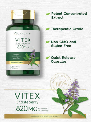 Carlyle Vitex Chasteberry Supplement | 820mg | 150 Capsules | Vitex Agnus-Castus Fruit for Women | Non-GMO Gluten