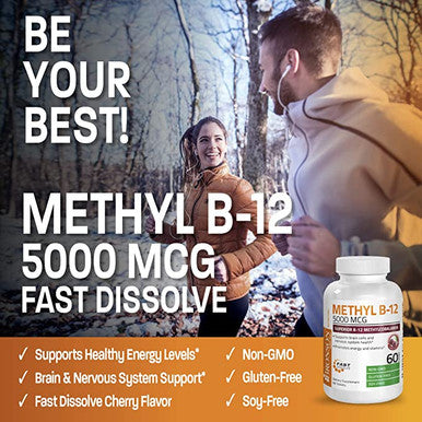 Bronson Methyl B12 5000 Mcg Vitamin B12 Methylcobalamin Energy & Brain Support 60 Lozenges