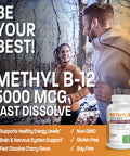 Bronson Methyl B12 5000 Mcg Vitamin B12 Methylcobalamin Energy & Brain Support 60 Lozenges