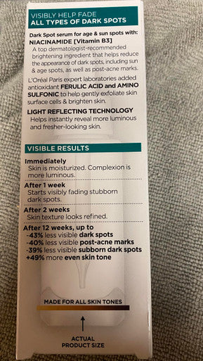 L'Oreal Paris Bright Reveal 12% [Niacinamide + Amino Sulfonic + Ferulic Acid] Dark Spot Serum