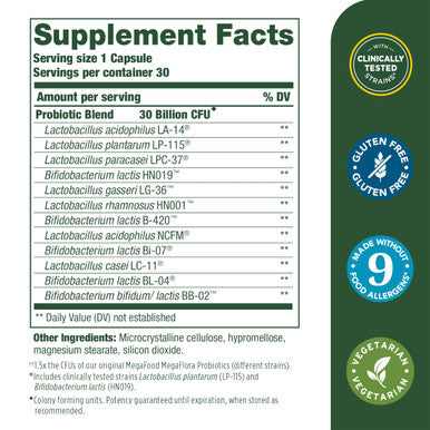 MegaFood Digestive Probiotic - 12 Strain Vegetarian Probiotics For Women & Men 30 Billion Cfus Support Gut Health Probiotics For Digestive Health Help Relieve Occasional Gas & Bloating 30 Capsules