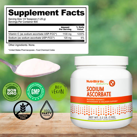 NutriBiotic Sodium Ascorbate Buffered Vitamin C Powder 2.2 Lb Vegan NonAcidic and Easier on Digestion Than Ascorbic Acid Essential Immune Support and Antioxidant Supplement Gluten and GMO