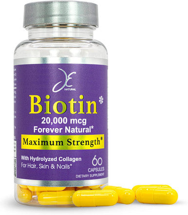 Biotin Hair Skin And Nails Vitamins, Vitamin C, Biotin And Collagen Supplements That Make Hair Grow Faster And Longer, For All Ages, 60 Capsules Of Biotin 20000Mcg Maximum Strength.