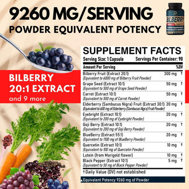 Dedicad 10In1 Bilberry Extract For Eyes Supplement 9260Mg - 3 Month Supply With Grape Seed, Carrot, Elderberry, Eyebright & More
