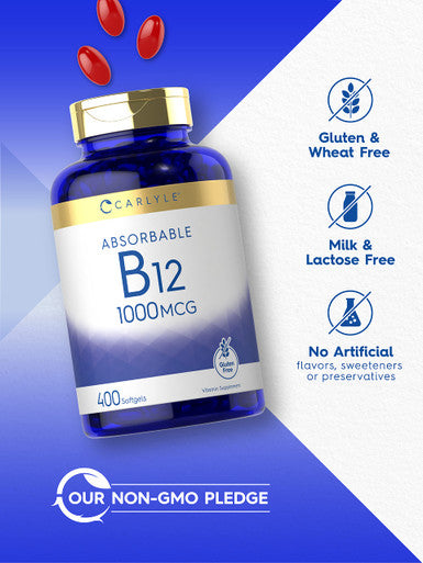 Carlyle Vitamin B12 Absorbable 1000Mcg | 400 Softgels | Non-Gmo And Gluten Free Supplement