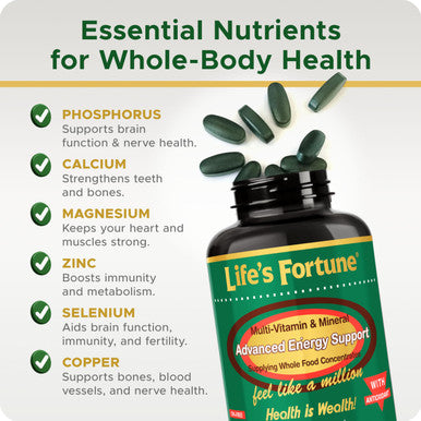 Life's Fortune Whole Food Multivitamin & Mineral Advanced Energy Support Supplement Daily Wellness for Men & Women Amino Acids 180 Vegetarian Tablets