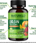 NATURELO Vegan Iron Supplement with Vitamin C and Organic Whole Foods - Gentle Iron Pills for Women & Men w/ Iron Deficiency Including Pregnancy, Anemia and Vegan Diets - 90 Mini Capsules