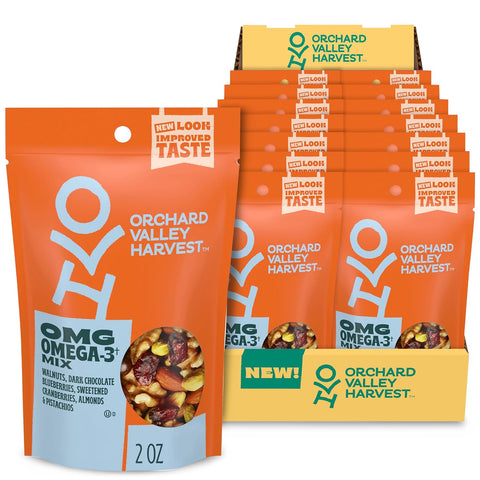 Orchard Valley Harvest Omega-3 Mix, 1 Ounce Bags (Pack of 15), Walnuts, Cranberries, Almonds, and Pistachios, Gluten Free, Non-GMO, No Artificial Ingredients, Healthy Snacks for Adults