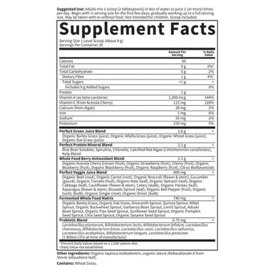 Garden of Life Perfect Food Berry Super Green Fruit & Veggie Formula - 30 Servings 49 Superfoods Greens Sprouts Fruits Veggies Probiotics Spirulina Vegetarian Juice Superfood Powder Supplement