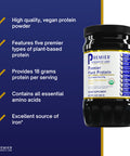 Premier Research Labs Plant Protein - Contains Organic Pea, Rice, Pumpkin Seed & Quinoa Seed Protein - Plant-Based, Vegan & Dairy