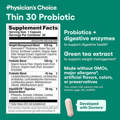 Physician'S Choice Probiotics For Weight Management & Bloating - 6 Probiotic Strains - Prebiotics - Key Ingredient Cayenne & Green Tea - Supports Gut Health - Weight Management For Women & Men - 30 Ct