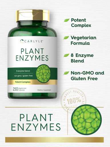 Carlyle Plant Enzymes With Protease, Papain, Lactase And Bromelain | 250 Capsules | Multi Enzyme Blend | Non-Gmo & Gluten Free