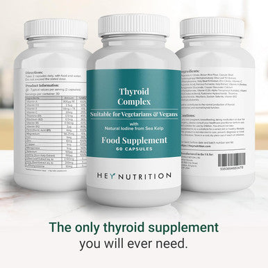 Hey Nutrition Thyroid Complex Supplement - Copper Iron Zinc Selenium Vitamin B Blend - Advanced Thyroid Function - 60 Capsules/30 Servings - Non-GMO Vegan