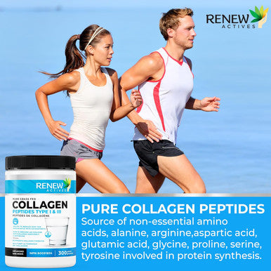 Renew Actives Hydrolyzed Bovine Collagen Peptides Powder - 100% Grass Fed Bovine Collagen Unflavored Powdered Bone Broth For Healthy Skin, Hair, Joints