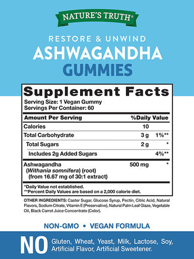 Ashwagandha Gummies | Vegan, Non-GMO, & Gluten | 60 Tropical Flavor Gummies | by Natures Truth