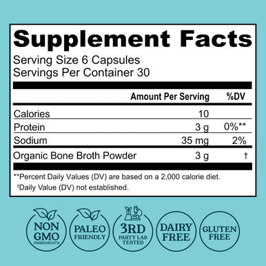 Left Coast Performance Grass-Fed Bone Broth Capsules with Collagen from Organic Bone Broth Powder. Collagen Supplement for Nails Hair Joints and Digestive Health* Support. Gut Friendly-Ingredients 180 Capsules