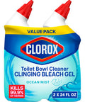 Clorox Toilet Bowl Cleaner Clinging Bleach Gel Ocean Mist 24 Fl Oz Pack Of 2 (Package May Vary)