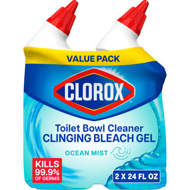 Clorox Toilet Bowl Cleaner Clinging Bleach Gel Ocean Mist 24 Fl Oz Pack Of 2 (Package May Vary)