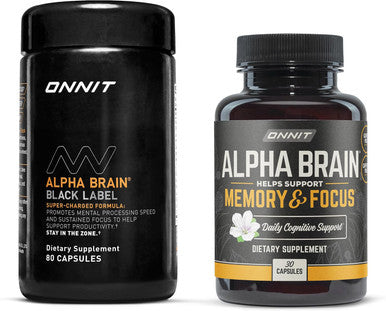 Onnit Premium Alpha Brain Bundle - Nootropic Brain Supplement (30 Count) + Black Label Citicoline Brain Supplement (80 Count) - Promotes Focus Concentration & Memory