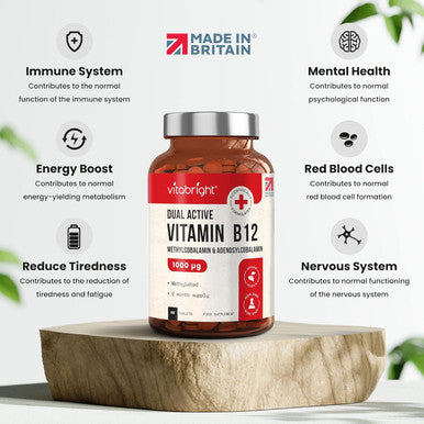 Vitamin B12 Tablets High Strength 1000Mcg Methylcobalamin And Adenosylcobalamin Vitamin B12 Complex, Methylated B12, Vegan B12 Vitamin Tablets (Not Liquid, Not Spray) Vitabright Vit B12 Supplements