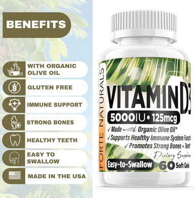 Vitamin D3 5000 Iu Supplement 125 Mcg Soft Gels Specially For Sensitive Stomachs Supplements With Organic Olive Oil Best Vitamin D3 Supplement For Women & Men Made In Usa