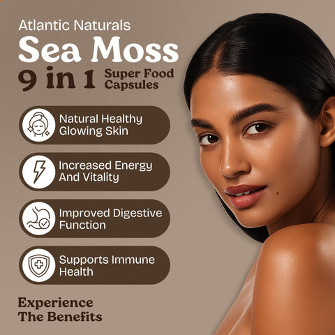 Atlantic Naturals Sea Moss Capsules Irish Sea Moss with Black Seed Oil Ashwagandha Moringa Ginseng and Ginger for Energy Vitality and Wellness Nutritional Supplement Made in USA 60 Capsules