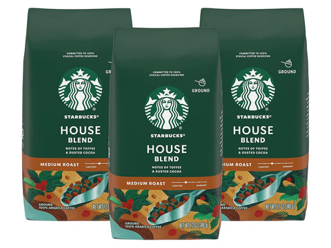 Starbucks Ground Coffee, Medium Roast Coffee, House Blend, 100% Arabica, 1 bag (18 oz)