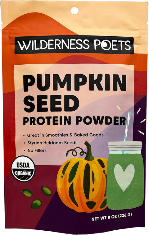 Wilderness Poets, Pumpkin Seed Protein Powder - Organic - Made from 100% Heirloom, Styrian Pumpkin Seeds Grown in Austria (8 Ounce)