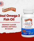 Barlean'S Ideal Omega 3 Fish Oil Supplement 1000 Mg Softgels Pharmaceutical Grade Epa & Dha For Brain Joint & Heart Health Orange Flavor 60 Ct