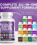 Resveratrol 6000mg Berberine 3000mg Grape Seed Extract 3000mg Quercetin 4000mg Green Tea Extract - Polyphenol Supplement for Women and Men with N-Acetyl Cysteine, Acai Extract - 60 Caps