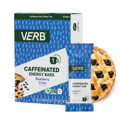 Verb Energy - Blueberry Crisp Caffeinated Snack Bars - 110-Calorie Energy Bar - Keto Friendly Nutrition Bars - Vegan Snacks - Gluten With Organic Green Tea, 26G (Pack Of 16)