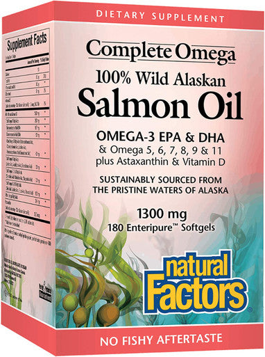 Complete Omega by Natural Factors Wild Alaskan Salmon Oil Supports Heart and Brain Health with Omega3 DHA and EPA 180 softgels 180 servings