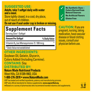 Nature Made Vitamin K2 100 Mcg Healthy Bone Supplements 30 Softgels 30 Day Supply