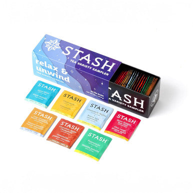 Stash Tea Relax and Unwind Tea Sampler - Assorted Specialty Tea Set Calming Herbal Teas to Support Relaxation 7 Flavors 35 Tea Bags