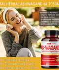 Organic Ashwagan Capsules Equivalent to 7050mg - Maximum Potency with L-Theanine Turmeric Rhodiola St. John's Wort Increase Strength Focus Mood Sleep Support - 90 Days Supply