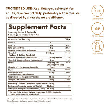 Solgar Ester-C Plus Immune Complex 90 Softgels - 24-Hour Immune Support - Supports Upper Respiratory Health - Plus D3 Zinc Elderberry & Echinacea - Non-Gmo Gluten Free Dairy Free - 45 Servings