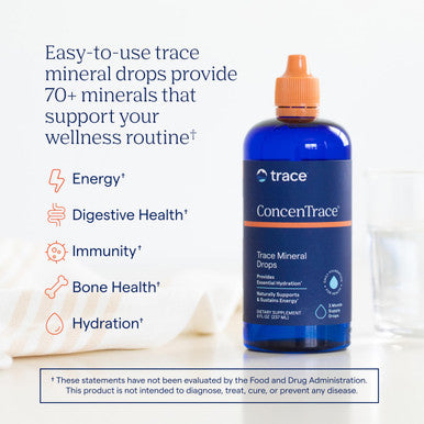 Trace Minerals ConcenTrace Trace Mineral Drops Supports Energy Digestion, Bone Health & Hydration, 70+ Ionic Trace Minerals w Magnesium Chloride Potassium Keto Vegan Non-GMO 192 Serving