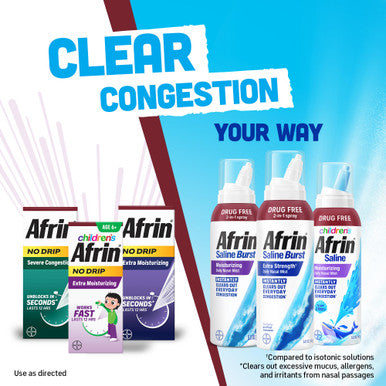 Afrin Saline Burst Extra Strength Daily Nasal Mist, Nose Spray for Everyday Congestion Relief, Hypertonic Seawater Saline Nasal Spray with Dual Nozzle, Drug Free Sinus Rinse, 5 oz