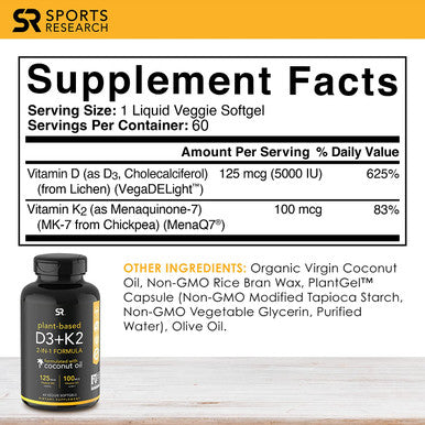 Sports Research Vitamin D3K2 5000Iu 60Ct Mct Oil C8 C10 C12 32Oz Bundle