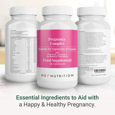 Hey Nutrition Pregnancy Complex Supplement - Suitable for Vegetarians & Vegans - Folic Acid L-Choline Iodine SynBalance EnjoyMum - Mum & Baby Support - UK Manufactured - Non-GMO - 60 Capsules