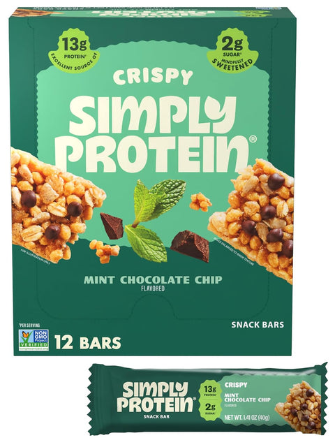 Simply Protein - Crispy Bars Variety Pack, Peanut Butter + Dark Chocolate Almond - Plant Based Protein Bars - 13g Protein, 2g Sugar, 7g Fiber - Vegan, Gluten Free, Non GMO - 16 Bars, 2 Boxes