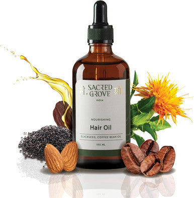 Sacred Grove Nourishing Hair Oil With Blackseed & Coffee Bean Oil | Non-Sticky Herbal Hair Oil For Dry Itchy Scalp | Suited For Men, Women & Children | 100 Ml