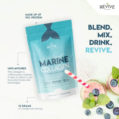 Revive Naturals Marine Collagen Powder 400g ~ Wild Caught Whitefish ~ Supports Bone Health & Muscle Growth ~ Type I Hydrolyzed Collagen Peptides ~ Halal Certified ~ by Revive Naturals