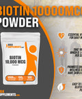 Bulksupplements.Com Biotin 10000Mcg Powder - Biotin Powder, Biotin Supplement, Biotin Vitamins For Hair Skin And Nails - Gluten Free, 1000Mg Per Serving (10Mg Biotin), 100G (3.5 Oz)