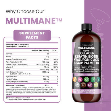 Liquid Collagen 4000Mg Biotin 10000Mcg Keratin 100Mg Saw Palmetto Hyaluronic Acid 100Mg - Hair Skin And Nails Vitamins And Dht Bl