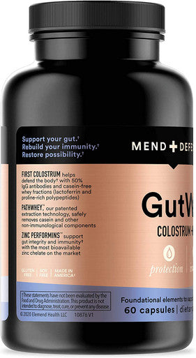 Mend Defend GutWell 60 Capsules Colostrum Zinc Immunity and Gut Health Adult Supplement