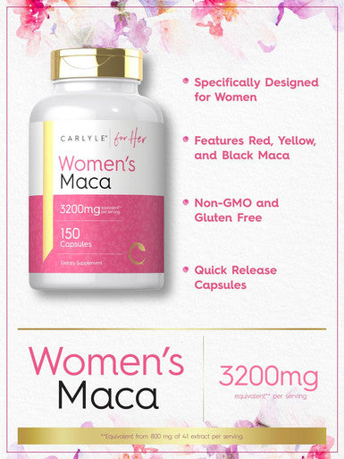 Carlyle Maca Root Capsules for Women 3200mg | 150 Count | Non-GMO Gluten Supplement | for Her