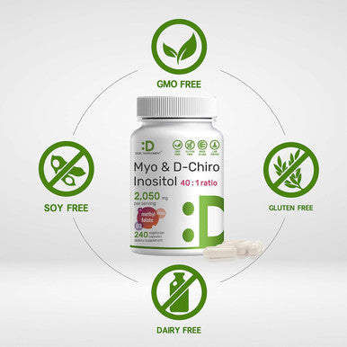 Deal Supplement Myo-Inositol & D-Chiro Inositol Supplement (40:1) 2050mg Per Serving 240 Veggie Capsules with Folate Vitamin D3 & Vitex Complex Women Health Supplements Non-GMO