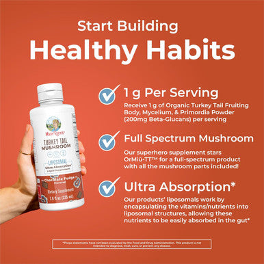 Maryruth Organics Turkey Tail Mushroom Supplement by | Ultra Absorption Liposomal | Full Spectrum Mushroom | 200mg Beta-Glucans Per Serving | Vegan | 7.6 oz | 15 Servings